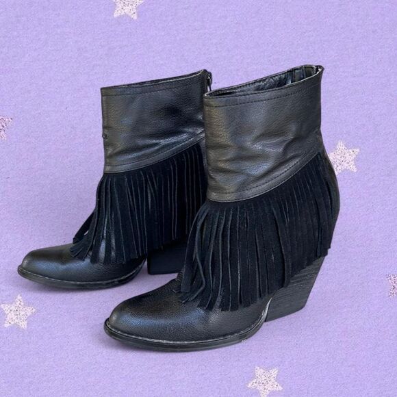 Very Volatile Shoes - Black leather fringe boots